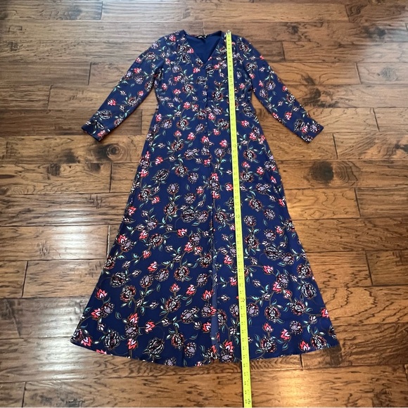 Express Maxi Dress Women's Small Blue Floral Long Roll Tab Sleeves Button Front - Picture 11 of 16